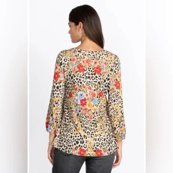 Johnny Was Cheetah Puff Sleeve Top Blouse Women Size S Floral - Picture 3 of 14